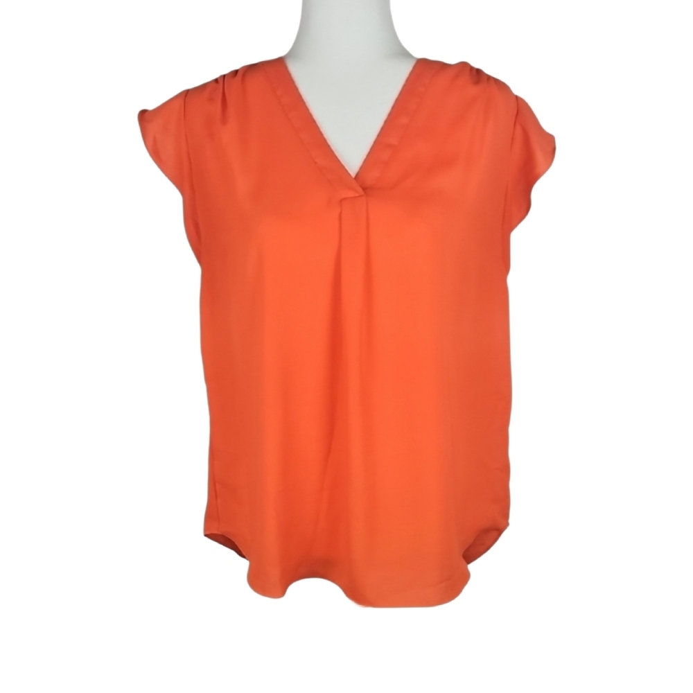 Vince Camuto Bright Orange Top Semi-Sheer Blouse Size M Women's Medium